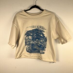 Reese Cooper Seed & Soil SS23 Crop Graphic Tee Beige Cotton Womens L Distressed